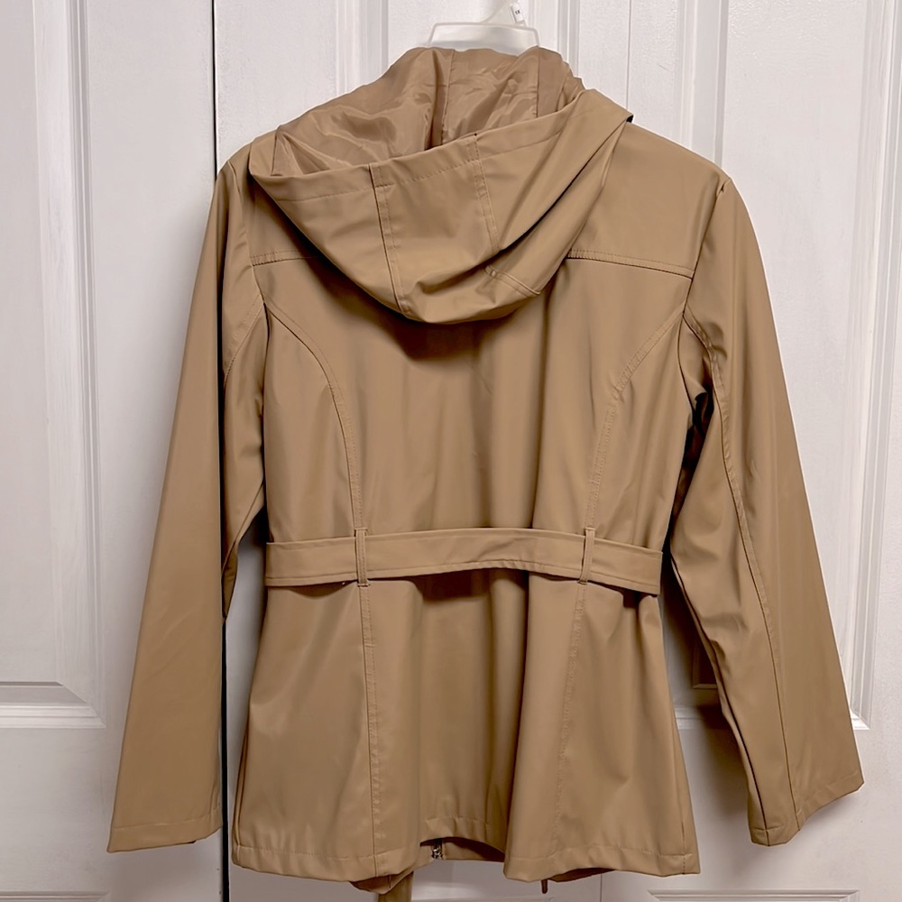 Vintage Rave Tan Zip Up Hooded Pocket Belted Raincoat size L - Picture 5 of 7